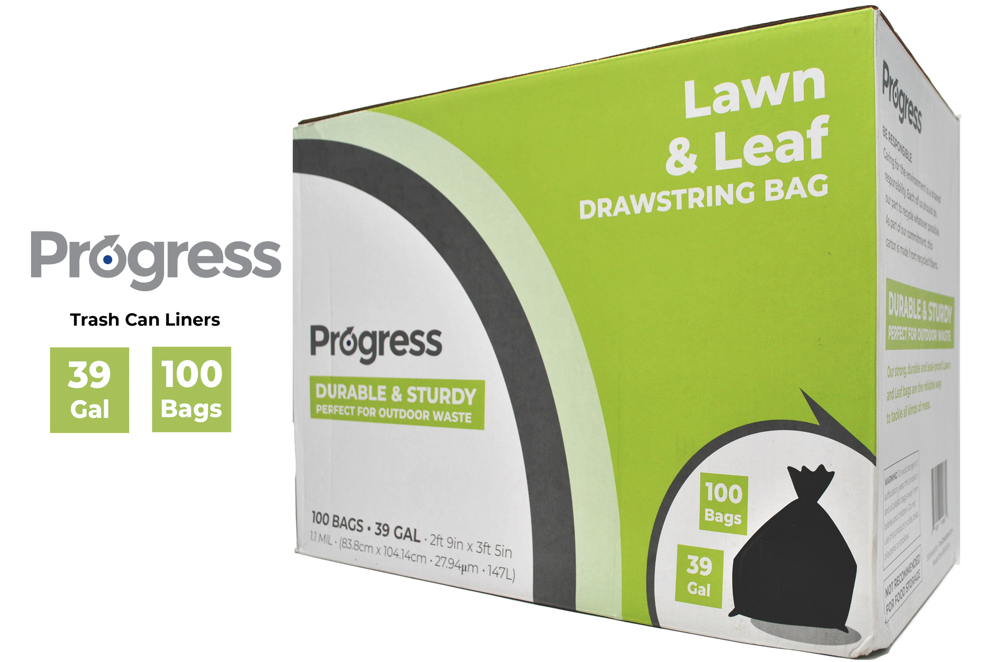Lawn and Leaf Bags 39 Gallon Garbage Bags Outdoor Trash Bags, 100 PACK
